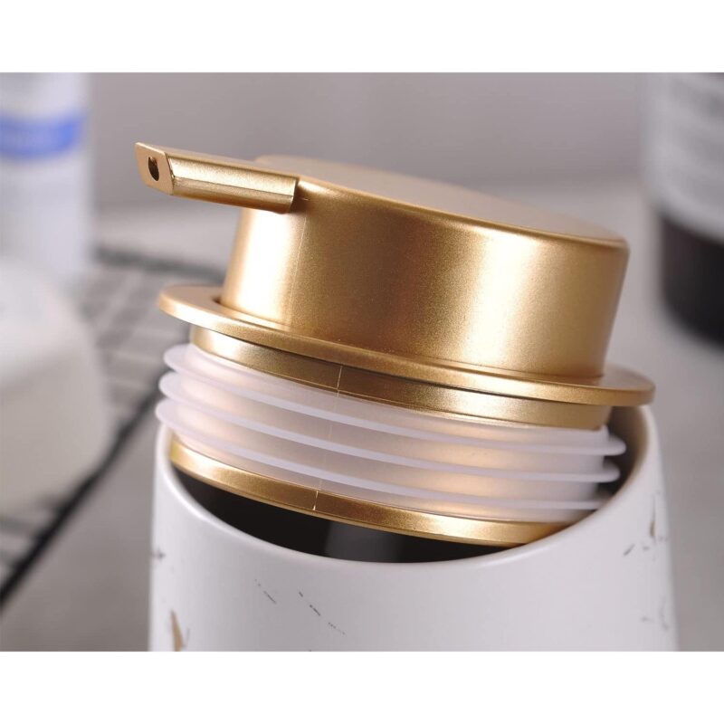 14 oz Marble Gold Inlay Ceramic Lotion Dispenser Liquid Hand Soap Dispenser Pump For Bathroom - 2