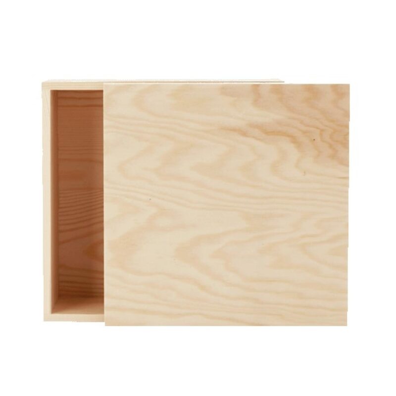 8" x 8" x 3.5" Large Square Wooden Box - 1