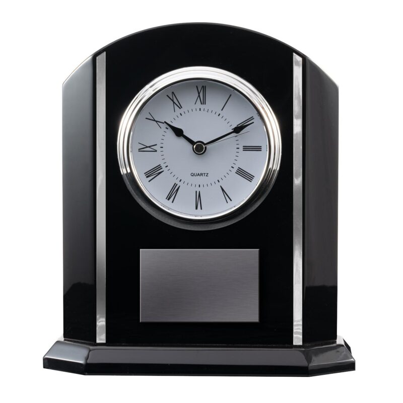 Black and Silver Piano Finish Desk Clock - 1