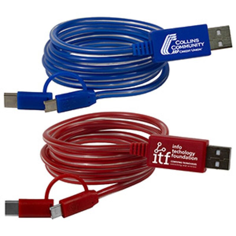 "Payson" 3-in-1 LED Lighted Cell Phone Charging Cable w/Type C Adapter