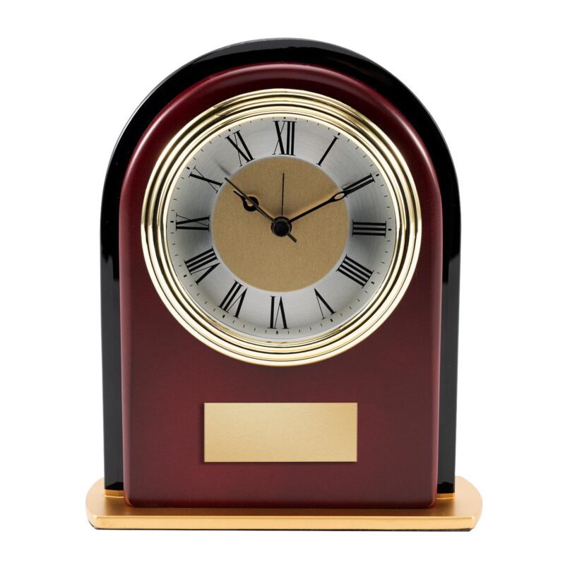 Rosewood and Black Glass Arch Clock - 1