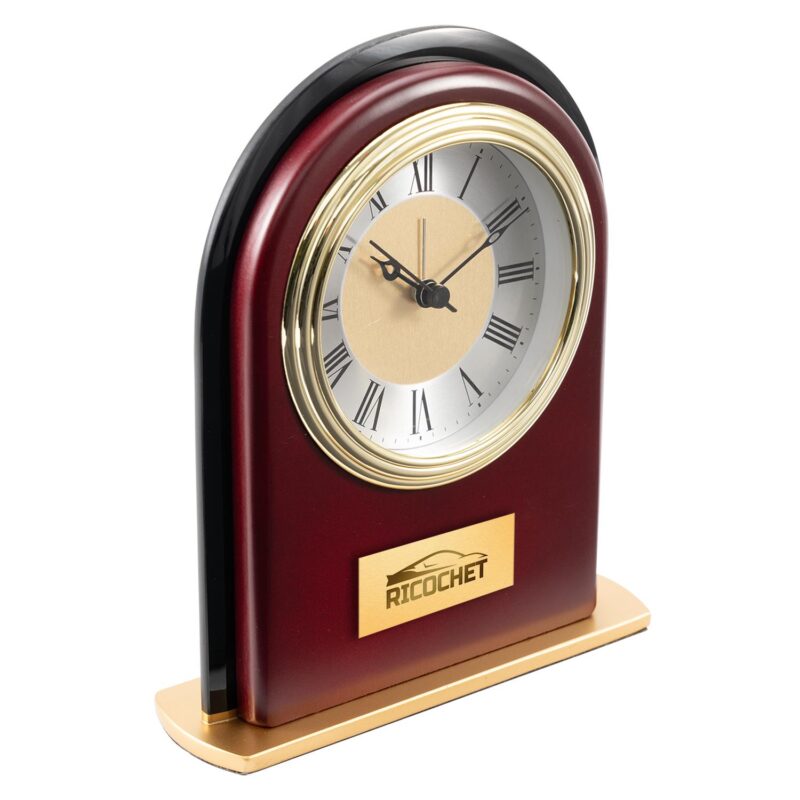 Rosewood and Black Glass Arch Clock - 2
