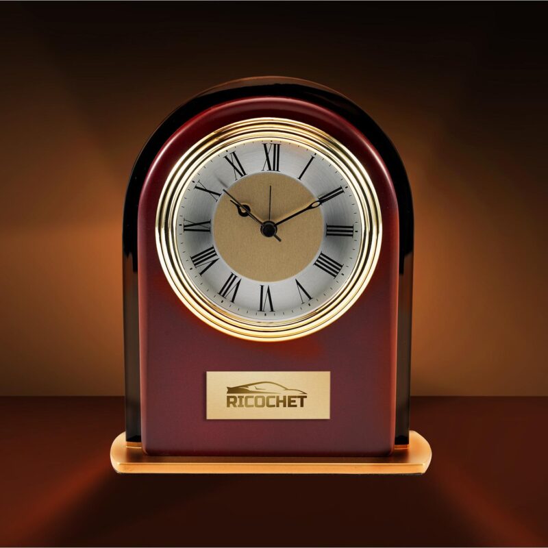 Rosewood and Black Glass Arch Clock - 3