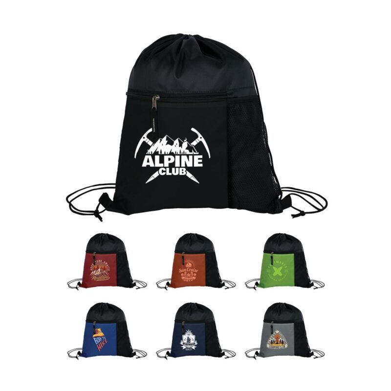Manchester Recycled (RPET) Drawstring Bag With Zippered & Mesh Pockets